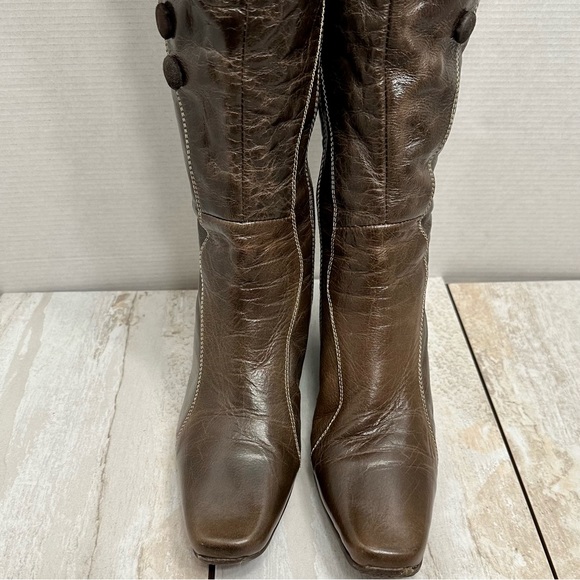 Tellenzi Womens Sz (37) 6 Wedge Heel Brown Leather Knee Boots Boho Witchy Strega - Picture 10 of 16